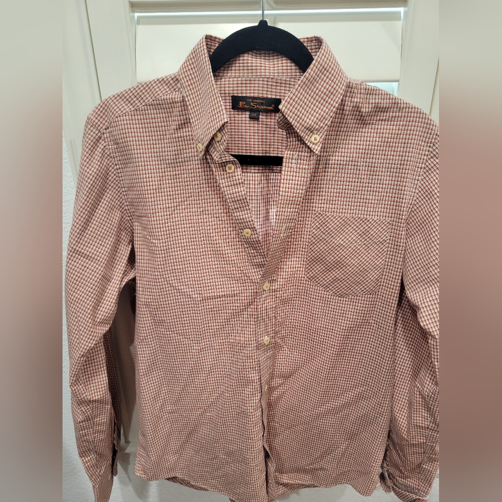 Ben Sherman Men's Orange and White Plaid Shirt